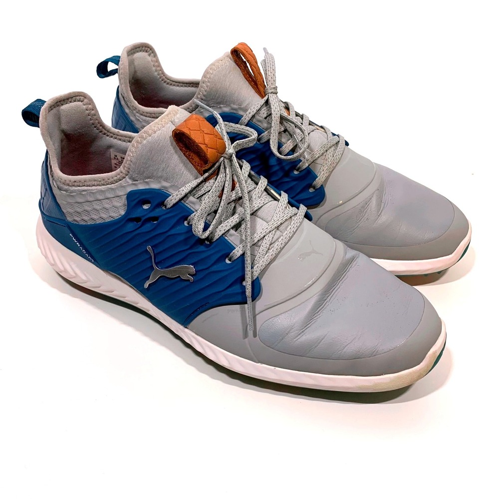 Puma Ignite Golf Shoes Men Size 10.5 Grey Blue Leather Spiked Athletic